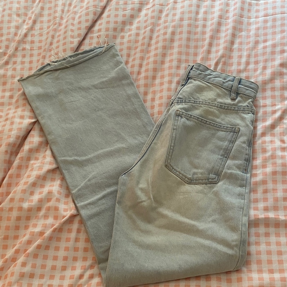 Zara High Waisted Dusty Blue Straight Jeans